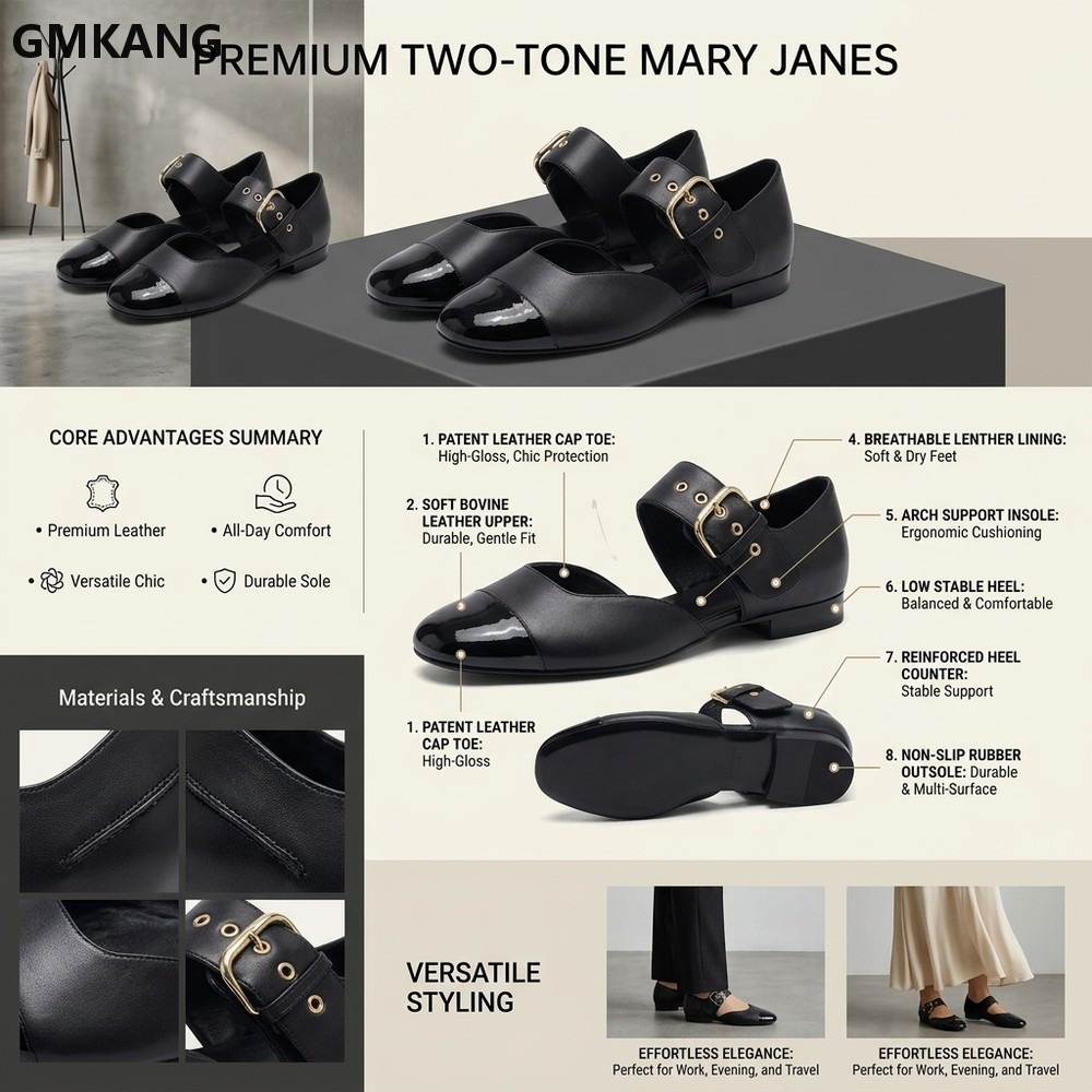 Women’s Mary Jane Flats, Class - Leather Classic Strap avis et prix