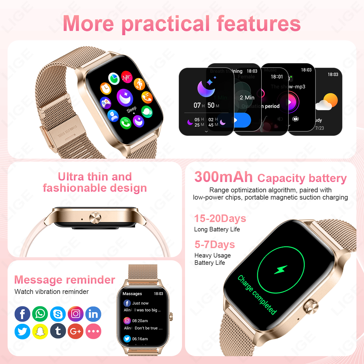 LIGE Fashion Smart Watch Women - Smartwatch Custom avis et prix